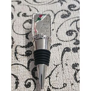 Silver Wine Bottle Stopper with Red and Green Accent